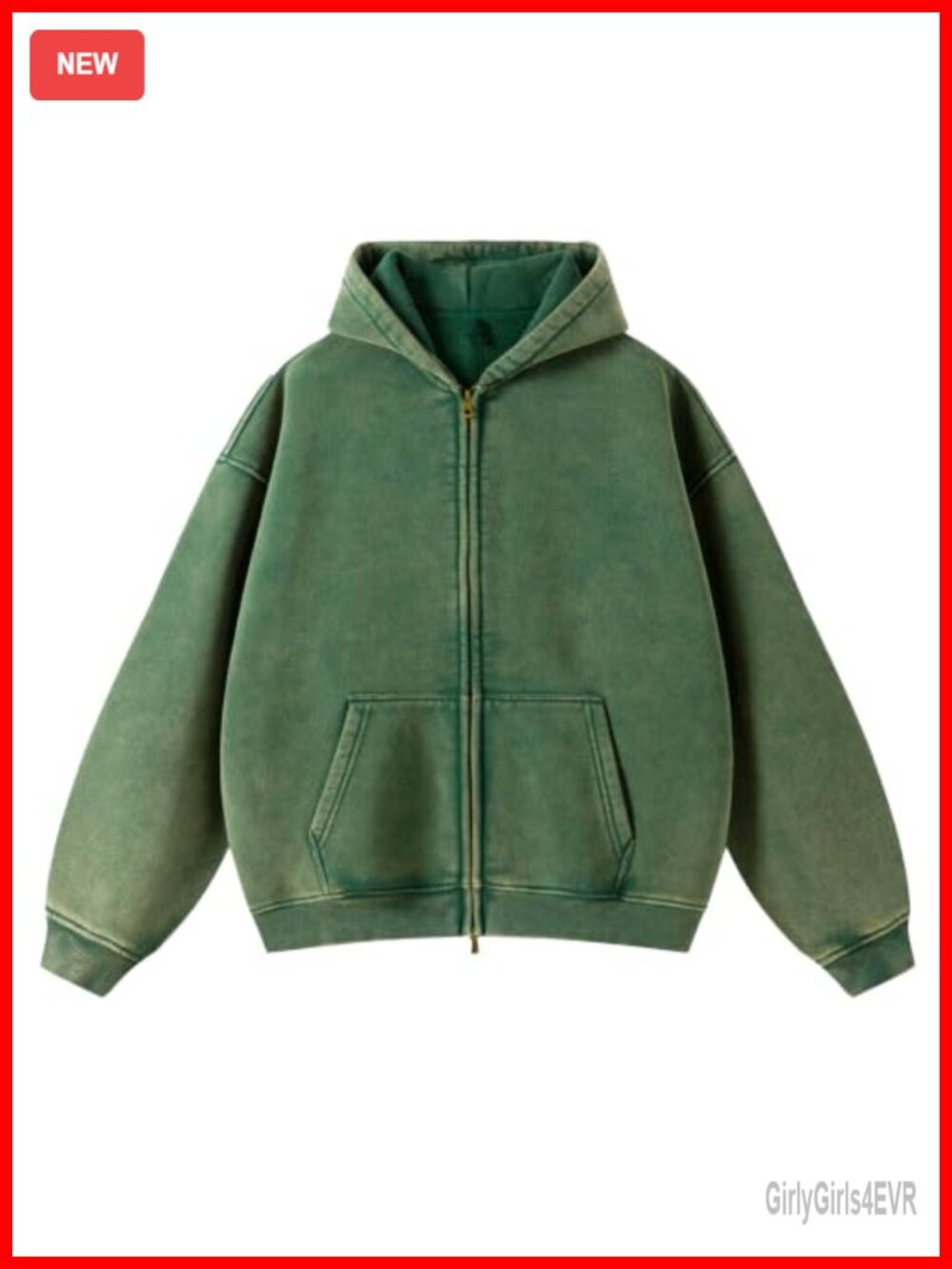 Unisex Oversized Double Zip Hoodie Fleece Sweatshirt Acid Wash Cotton